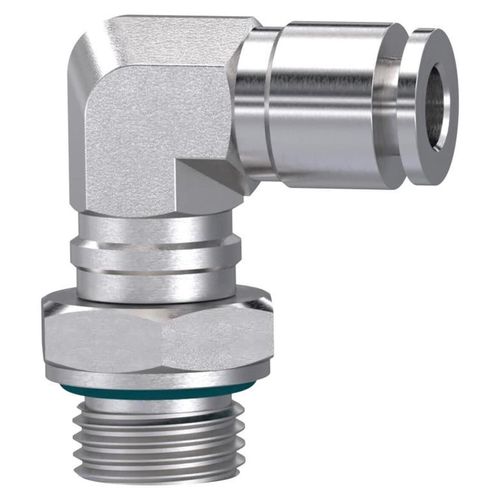 Riegler L-Steckverschraubung, drehbar, G 3/8 a., Schlauch-Ø 14, ES 1.4404