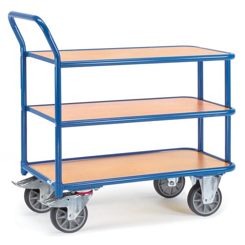 Fetra Tischwagen 400 kg LxB 850 x 500 mm 3 Böden, hochstehender Griff
