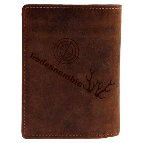 Vintage Geldbörse Leder-Geldbeutel mit „Waidmannsheil“ Spruch - 12x10x3 cm