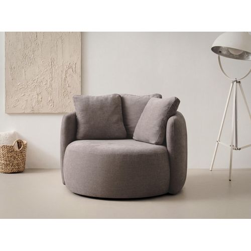 Sessel OTTO HOME "Kaarl, moderner Rundsessel, Loungesessel, Loveseat", braun, B:120cm H:90cm T:120cm, Sessel, Sessel, Webstoff, in fünf Farben, inkl. Rückenkissen, zeitloses Design