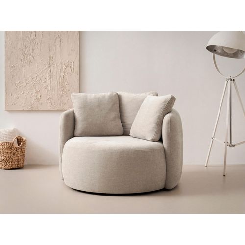 Sessel OTTO HOME "Kaarl, moderner Rundsessel, Loungesessel, Loveseat", beige, B:120cm H:90cm T:120cm, Sessel, Sessel, Webstoff, in fünf Farben, inkl. Rückenkissen, zeitloses Design