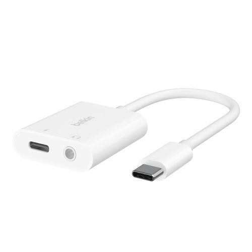 BELKIN Audio-Adapter "RockStar 3,5mm-Klinken-Audio- und USB-C-Ladeadapter", weiß, B:10,2cm H:2,5cm T:13,5cm, Adapter, kompatibel mit USB-PD und Quick Charge 2.0, Audio-Adapter