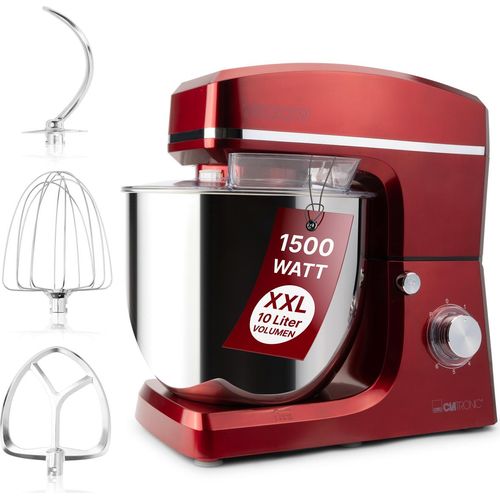 Clatronic® XXL Küchenmaschine | Große Knetmaschine 10L | Starker 1500W Motor | XXL Teigknetmaschine Spritzschutz Nachfüllöffnung – KM 3765 rot