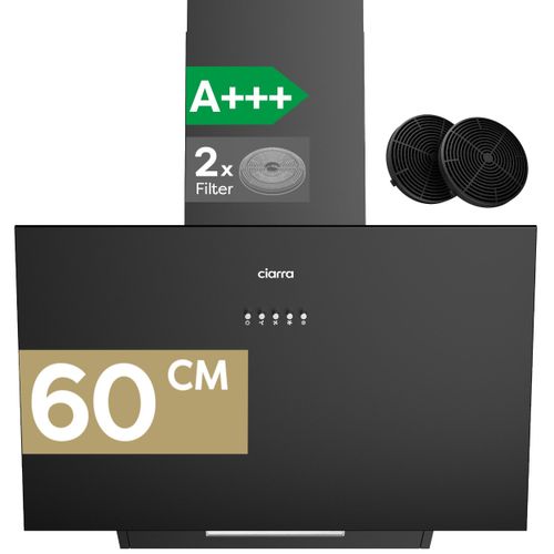 CIARRA A+++ 650 m³/h Dunstabzugshaube 60 cm Kopffreiehaube Umluft Kopffreie Schräghaube Wandmontage Abzugshaube Schwarz VMB6762A