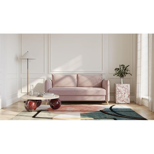 BRUNO Schlafsofa 160cm in Pink Blush Rosa | stabiles Massivholz & Boxspringkomfort