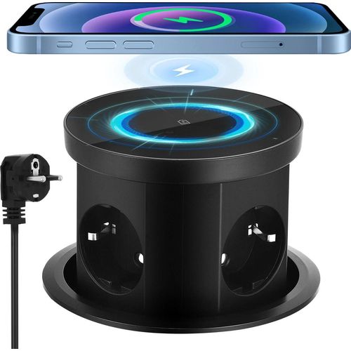Pop-up Tischsteckdose - Versenkbare Einbausteckdose - EU-Steckdose - USB-C - 15 W Kabelloses Laden - Verdeckter Einbau