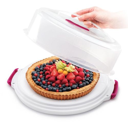 Kuchentransportbox METALTEX, rot (transparent, rot), Ø:30cm, Kunststoff, Lebensmittelaufbewahrungsbehälter, Kuchentransportbox, höhenverstellbar