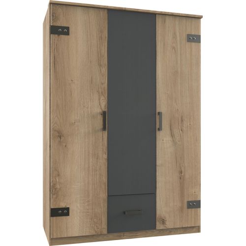 Drehtürenschrank WIMEX "Glasgow", grau (plankeneiche, graphit), B:135cm H:198cm T:58cm, Schränke, Drehtürenschrank