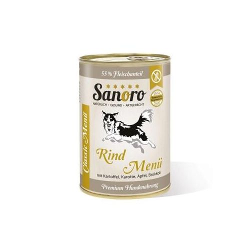 Sanoro Menü Classic vom Rind mit 55% Fleischanteil mit Bio-Kartoffel und Bio-Karotte 12x400g