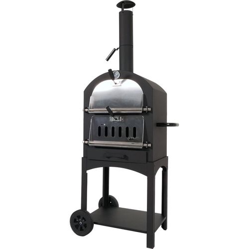 Holzkohlegrill, Pizzaofen, schwarz, hochtemperaturbeständig, Edelstahl
