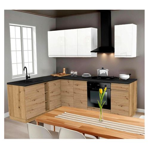 Eck-Unterschrank - Grifflos - Soft-Close - Hochglanz - Optimale Raumnutzung & Stil für die Küche - 105x52x72 cm - Weiß, Front: Hochglanz Weiß grifflos