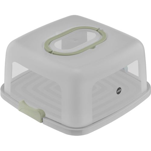 Kuchentransportbox EMSA "K32670 Prep&Bake", grün (transparent, grün), B:35,5cm H:16,1cm L:32,5cm, Kunststoff, Lebensmittelaufbewahrungsbehälter, Kuchentransportbox, eckig 37x33 cm, Tragegriff, Schneidevorrichtungen