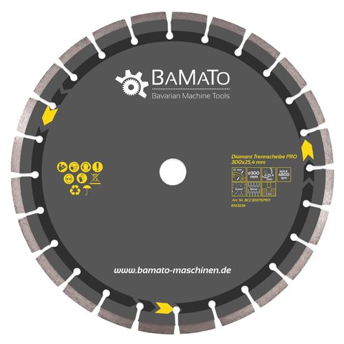 BAMATO Diamant-Trennscheibe PRO 300 x 25,4 mm Diamanttrennscheibe für Beton, Stein, Granit, uvm. 12 mm Segmente lasergeschweisst