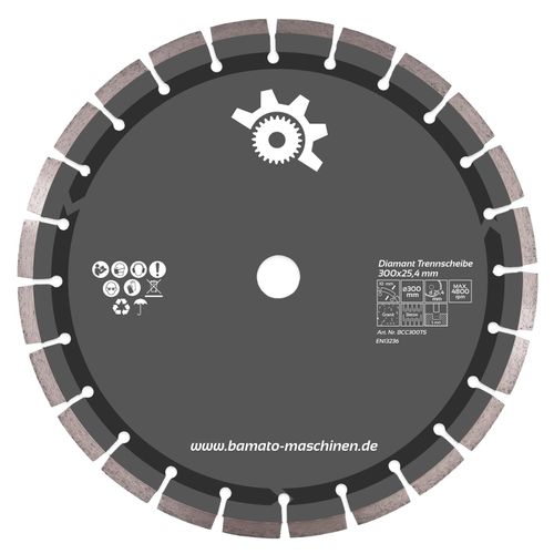 BAMATO Diamant-Trennscheibe 300 x 25,4 mm Diamanttrennscheibe für Beton, Stein, Granit, uvm. 10 mm Segmente