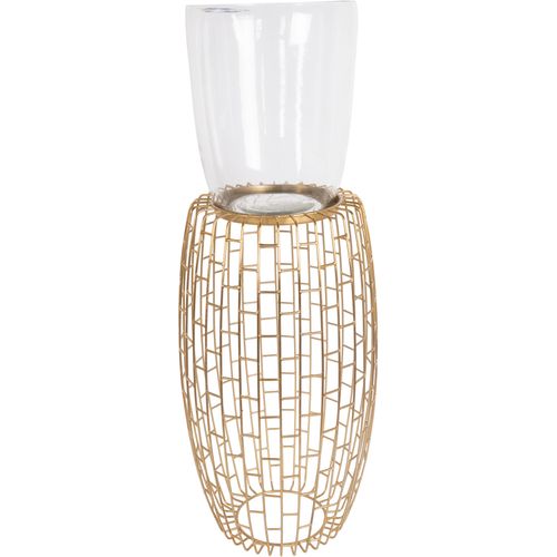 Kerzenständer KAYOOM "Kerzenständer Malibu 825", gold, B:28cm H:73cm T:28cm Ø:28cm, Glas, Metall, Kerzenhalter