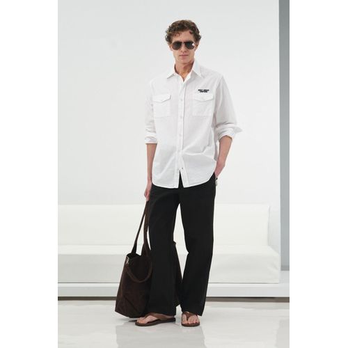 Casuele Lange Mouw Katoenen Shirt met Pocket