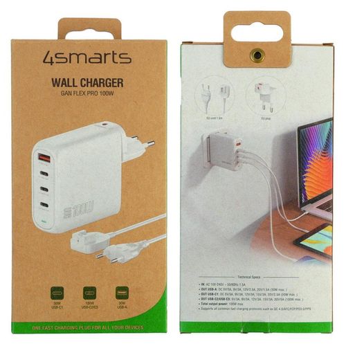 4smarts Ladegert GaN Flex Pro 100W 3 USB-C+1 USB-A. wei