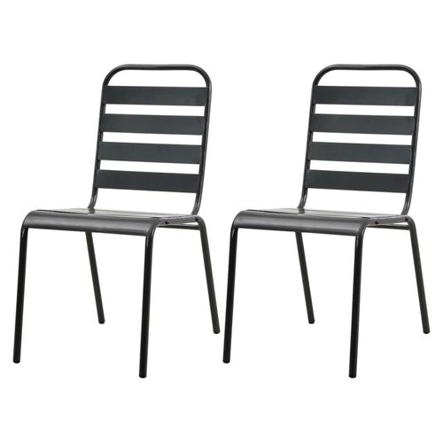 Stapelbare Gartenstühle 2 Stück, Stahl Grau, Terrassenstuhl für Garten, Pool, Terrasse, Esszimmer