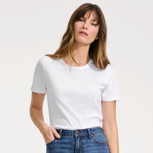 Supima Kurzarm-Shirt mit rundem Ausschnitt für Damen in Plus-Größe, Damen, size: plus, Weiß, Baumwolle, by Lands' End