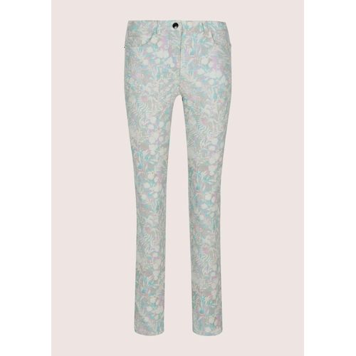 Chinos MADELEINE "Druckhose Baumwollhose mit floralem Print", Damen, Gr. 20, N + K Gr, weiß (weiß, wildrose, mint), Obermaterial: 68% Baumwolle CO. 29% Polyester PES. 3% Elasthan EL., Modern, schmal, Hosen, Allover-Print