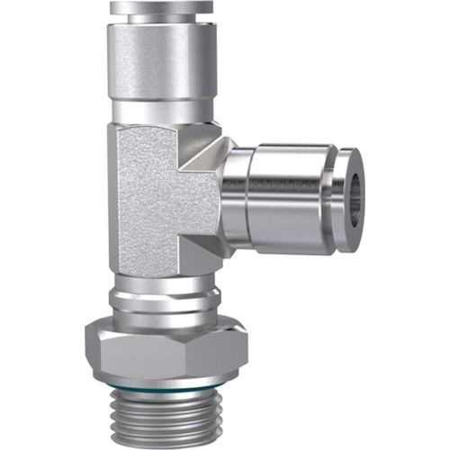 Riegler T-Steckverschraubung, L-Form, drehbar, G 3/8 a., Schlauch-Ø 10, ES