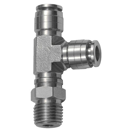 Riegler T-Steckverschraubung, L-Form, drehbar, R 1/4 a., Schlauch-Ø 10, ES