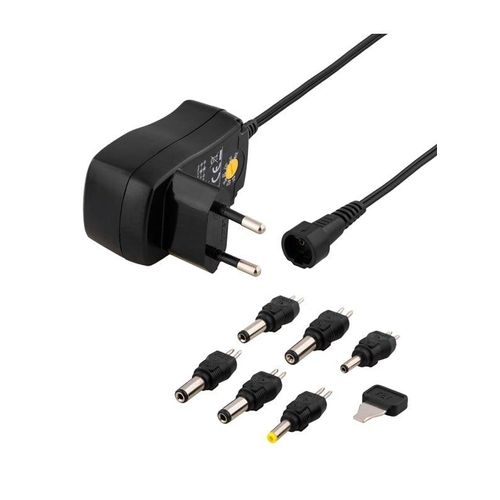 Deltaco AC Adapter 230V to 3-12 V DC 600mA 6 Interchangeable Connectors