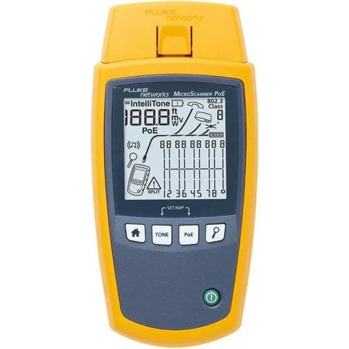 Fluke MicroScanner PoE, PoE-Tester, RJ-11, RJ-45, PoE testing, 460 m, LCD, Blau, Gelb