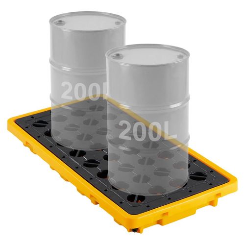 VEVOR Auffangpalette 1316x680x150mm, mit 2000kg Statischer Traglast & 79,5L Wannenkapazität, Trommelpalette mit Drainage für 2 Fässer
