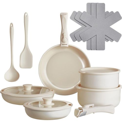 tectake Kochtopfset, Weiß, Metall, Rund, Kochen, Töpfe, Topfsets