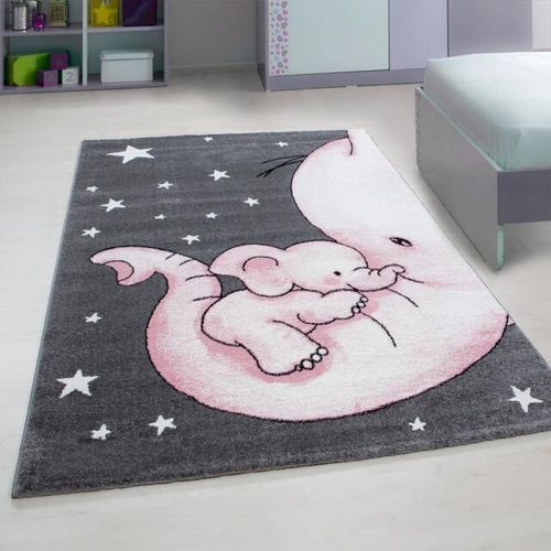 Muratap Kids olifant vloerkleed kinderkamer roze / laagpolig-