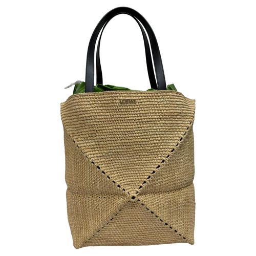 Loewe XL Puzzle Fold Tote Bag in beige raffia