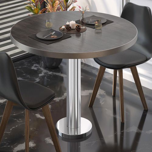 BML | Bistrotisch | Ø:H 80 x 75 cm | Wenge / Edelstahl | Rund | Edelstahl Rand | Bistrotisch Gastro Tisch