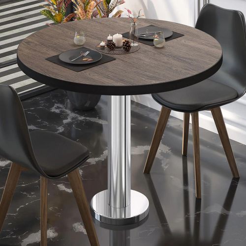 BML | Bistrotisch | Ø:H 70 x 75 cm | Light Wenge / Edelstahl | Rund | Schwarzer Rand | Bistrotisch Gastro Tisch