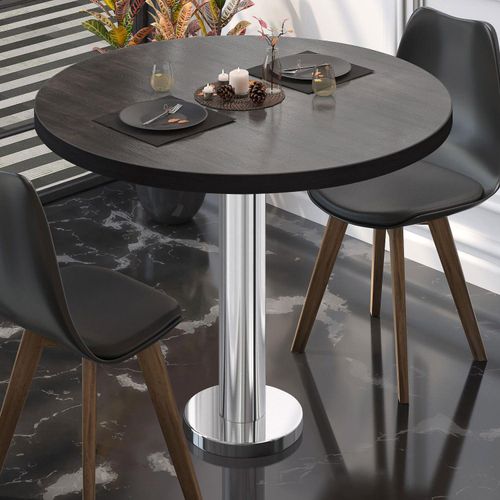 BML | Bistrotisch | Ø:H 80 x 75 cm | Wenge / Edelstahl | Rund | Schwarzer Rand | Bistrotisch Gastro Tisch