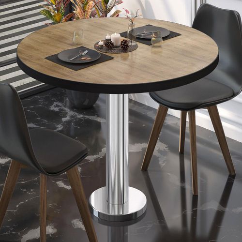 BML | Bistrotisch | Ø:H 80 x 75 cm | Eiche / Edelstahl | Rund | Schwarzer Rand | Bistrotisch Gastro Tisch