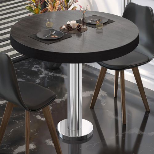 BML | Bistrotisch | Ø:H 70 x 77 cm | Wenge / Edelstahl | Rund | Schwarzer Rand | Bistrotisch Gastro Tisch