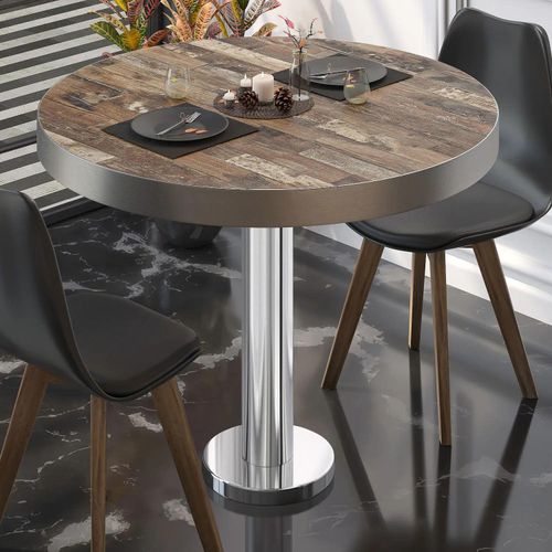 BML | Bistrotisch | Ø:H 60 x 77 cm | Vintage Old / Edelstahl | Rund | Edelstahl Rand | Bistrotisch Gastro Tisch