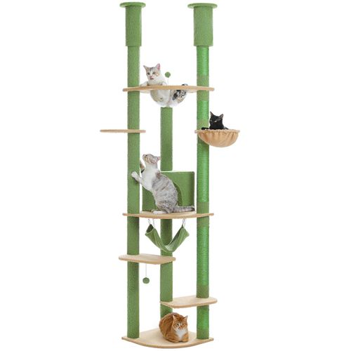 PAWZ Road XXL Katzenbaum 236-258cm mit Sisal-Kratzpfosten, Doppelkondo und Korb für Großkatzen