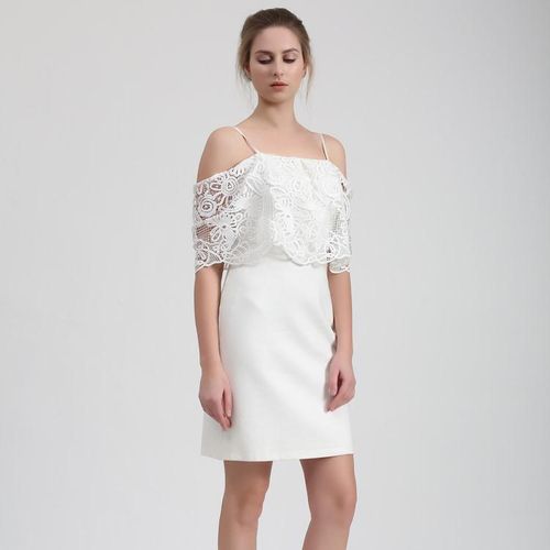 Bardot mini-jurk met kanten rand en off-shoulder