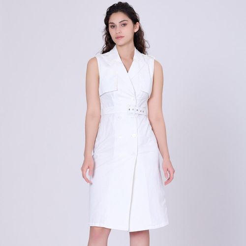 Trench -stijl mouwloze jurk met dubbele borsten