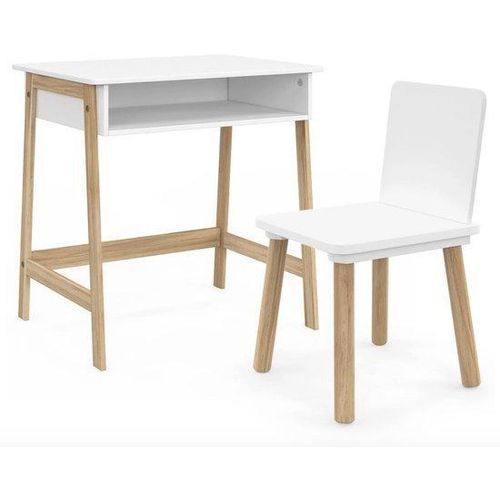 Kinderbüro mit Stuhl – Peuter Büro Set mit Aufbewahrungsbox – Weiß Holz MDF – Kinder Tisch und Stühlchen – Büro für Kinder 3-7 Jahre – Kinderzimmer Möbel – Kompaktes Lernbüro