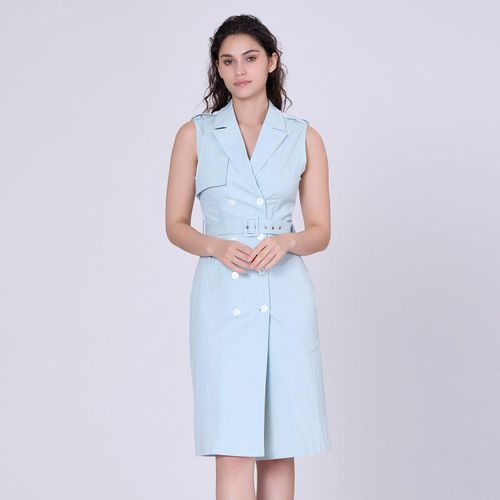 Trench -stijl mouwloze jurk met dubbele borsten