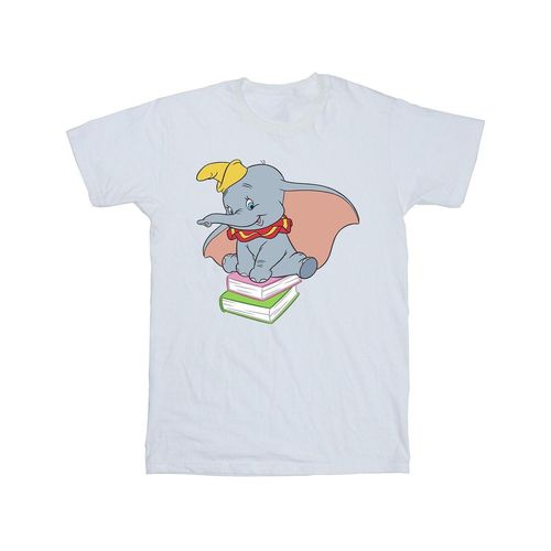 Disney Jongens Dumbo Zittend Op Boeken T-Shirt (Wit)