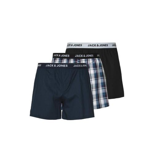 Jack & Jones Heren plus size wijde boxershorts geweven jacsaigon 3-pack donkerblauw/zwart