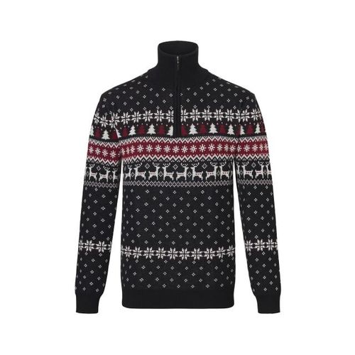 Apollo Heren kersttrui zip met kerst print zwart