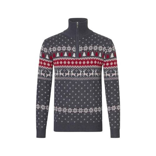 Apollo Heren kersttrui zip met kerst print grijs