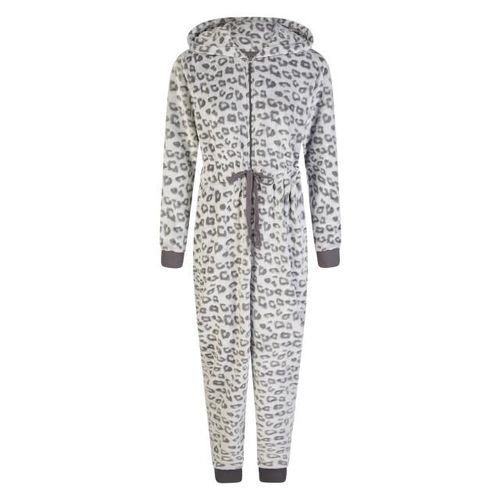 By Louise Dames huispak onesie fleece grijs panterprint