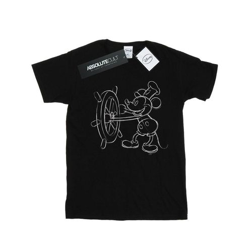 Disney Jongens Mickey Mouse Stoomboot Schets T-shirt (Zwart)