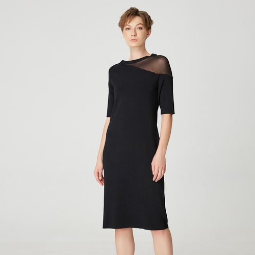 Minimalistische jerseyjurk met asymmetrisch snijden